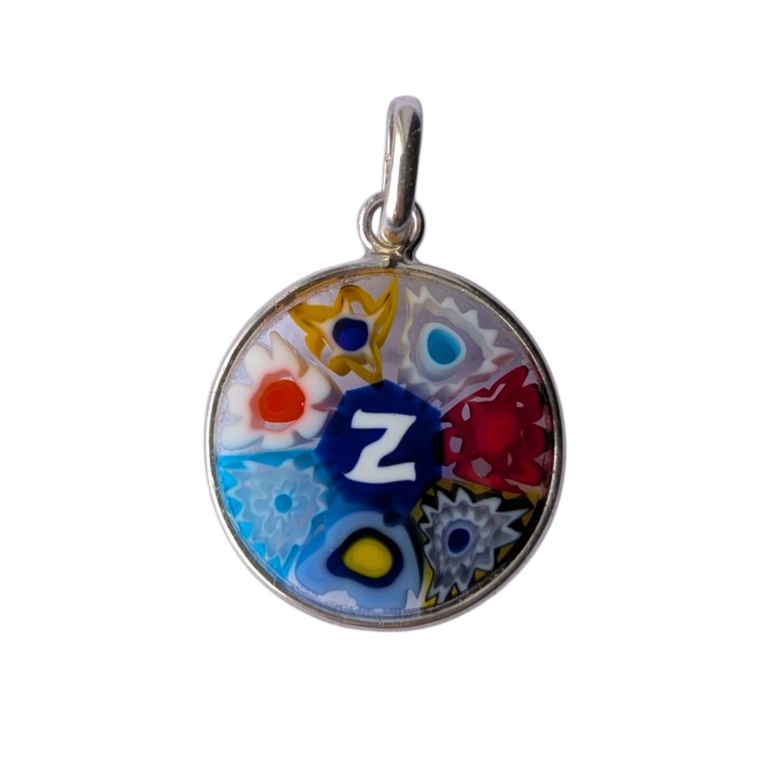 Mini Millefiori alphabet pendant letter Z, multicolour Murano glass letter charm