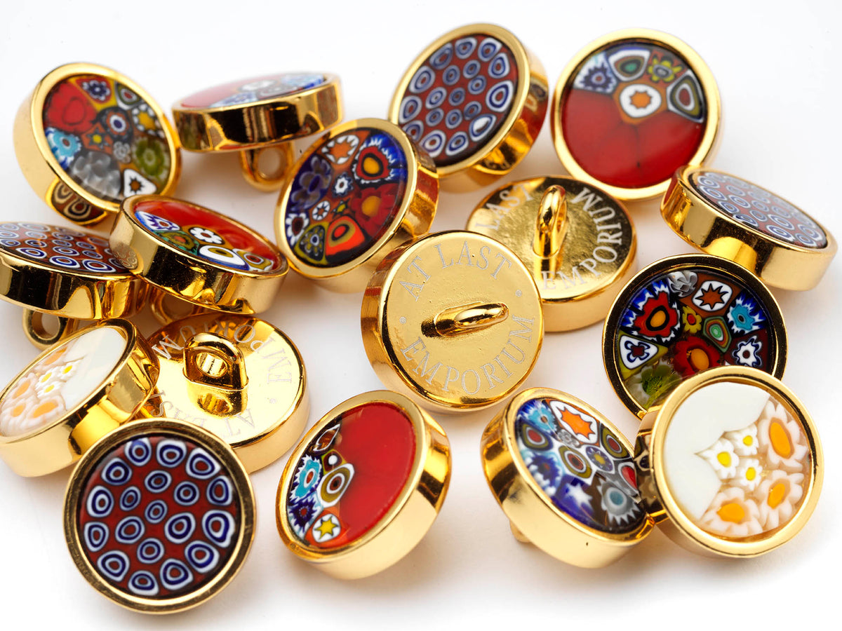 Small Murrina Glass Button - Full Millefiori Multicolour