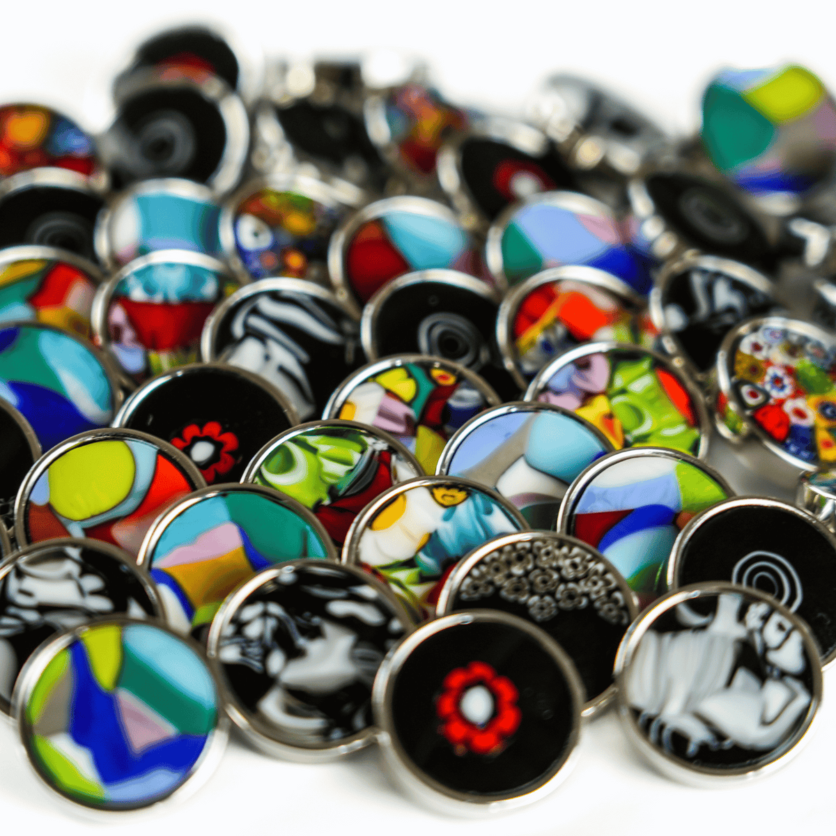 Large Millefiori Button - Center Point B&W