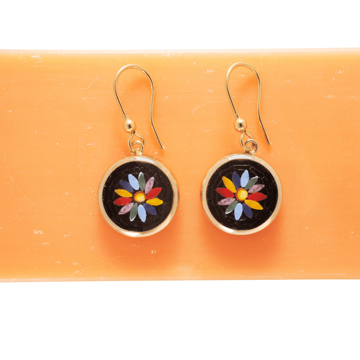 multicolour daisy micromosaic earrings gold pleated 