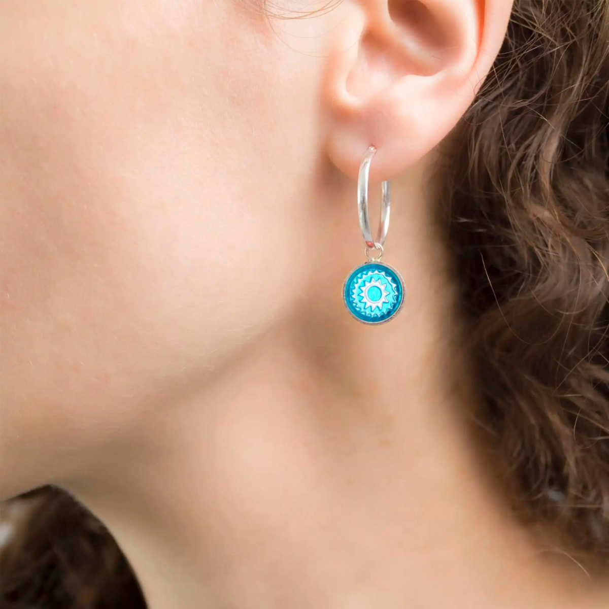Turquoise millefiori sun earrings