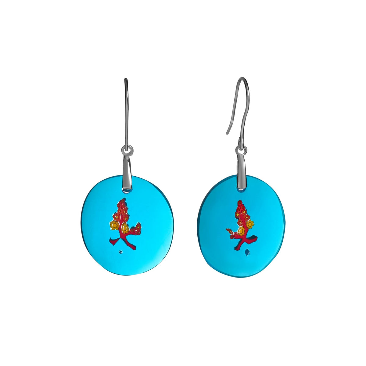 millefiori earrings with red flowers in murano glass