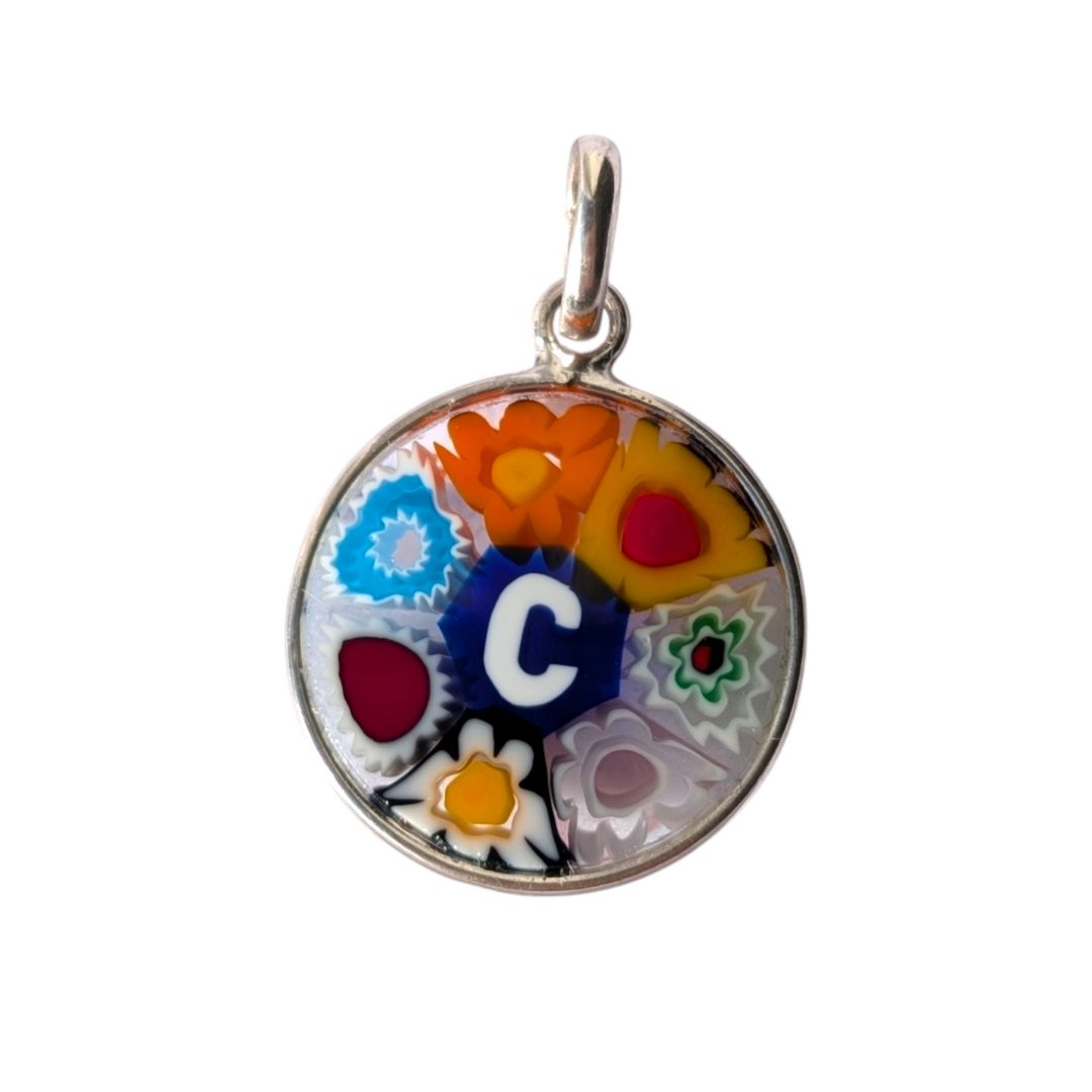 Mini Millefiori alphabet pendant letter C, multicolour glass letter charm