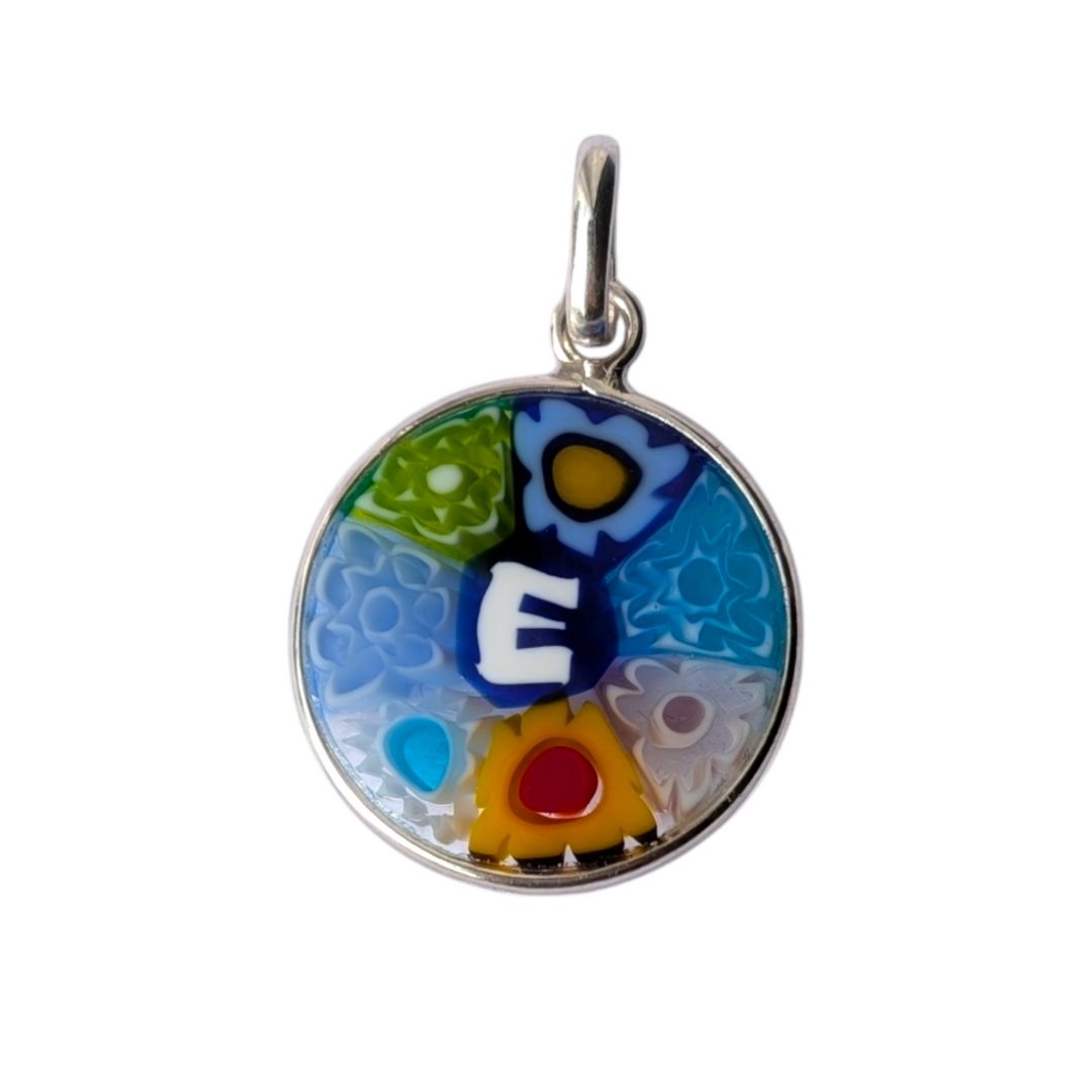 Mini Millefiori alphabet pendant letter E, multicolour Murano glass letter charm