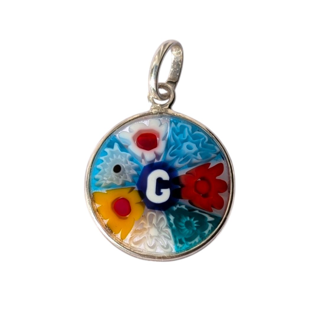 Mini Millefiori alphabet pendant letter G, multicolour Murano glass letter charm