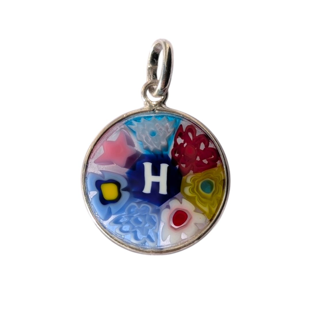 Mini Millefiori alphabet pendant letter H, multicolour Murano glass letter charm