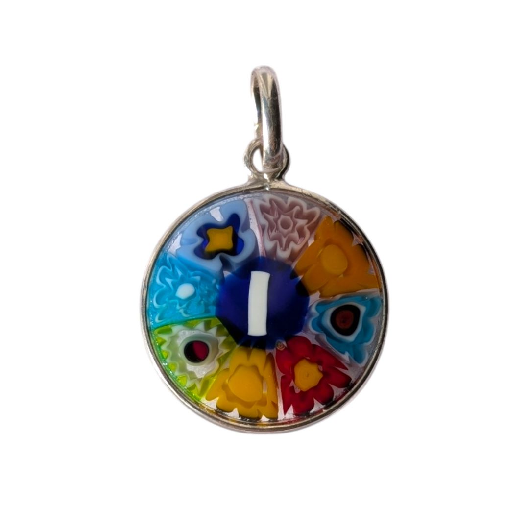 Mini Millefiori alphabet pendant letter I, multicolour Murano glass letter charm