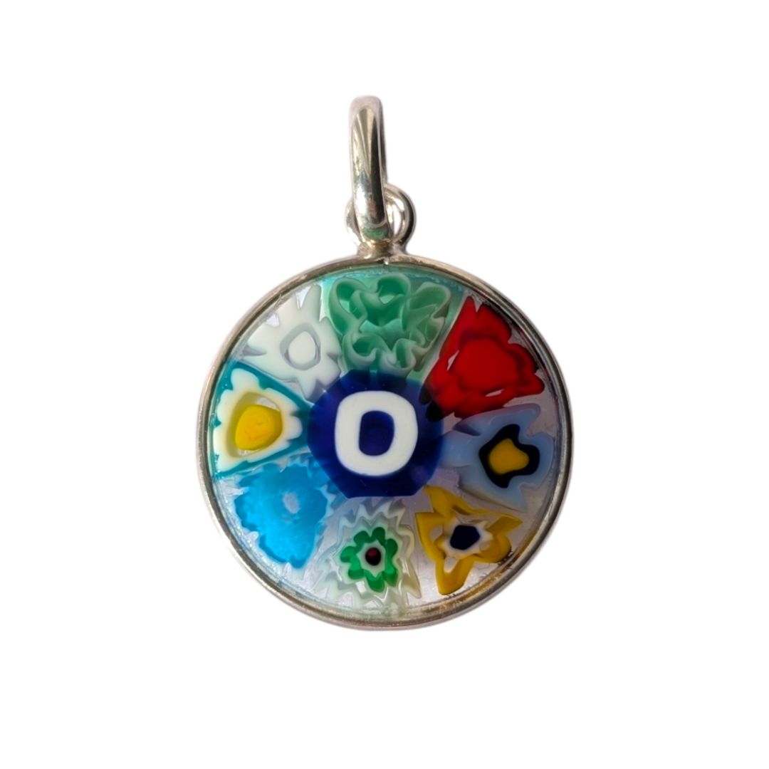 Mini Millefiori alphabet pendant letter O, multicolour Murano glass letter charm