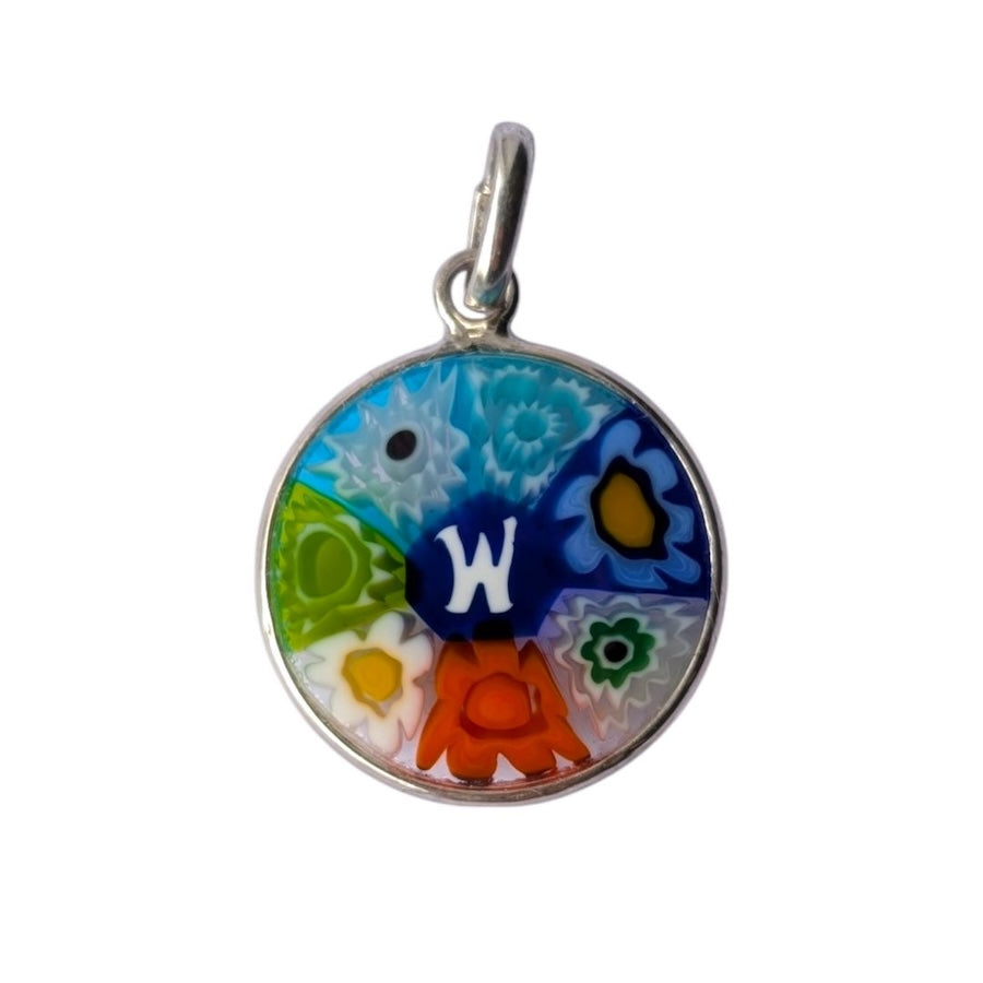 Mini Millefiori alphabet pendant letter W, multicolour Murano glass letter charm