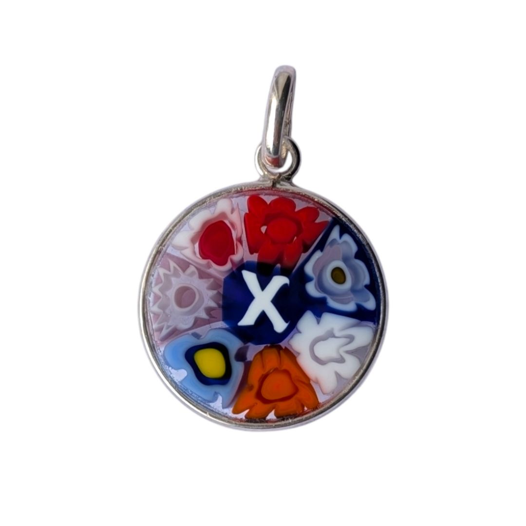 Mini Millefiori alphabet pendant letter X, multicolour Murano glass letter charm