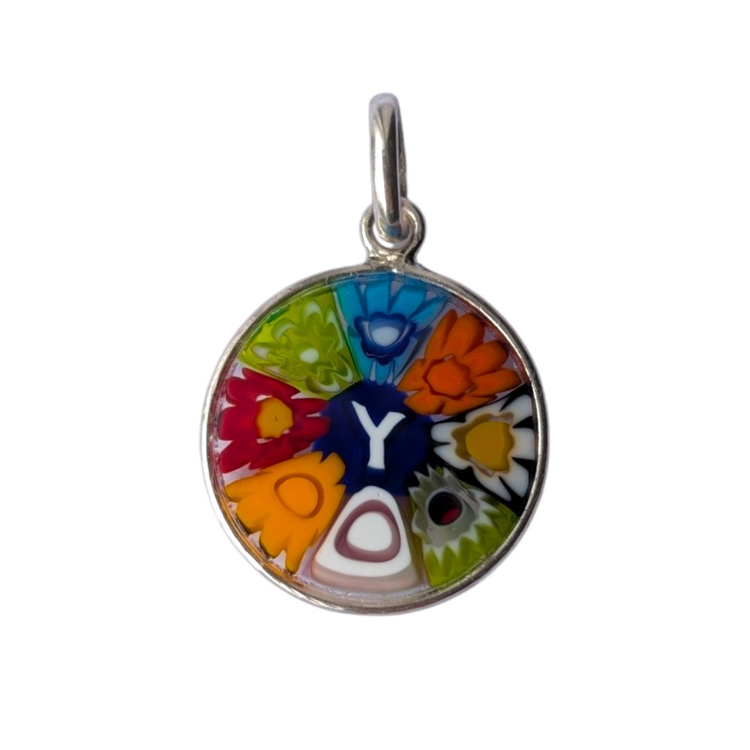 Mini Millefiori alphabet pendant letter Y, multicolour Murano glass letter charm