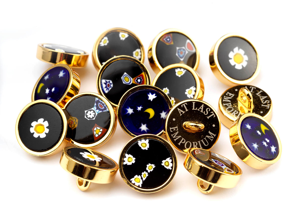 Small Murrina Glass Button - Millefiori Black