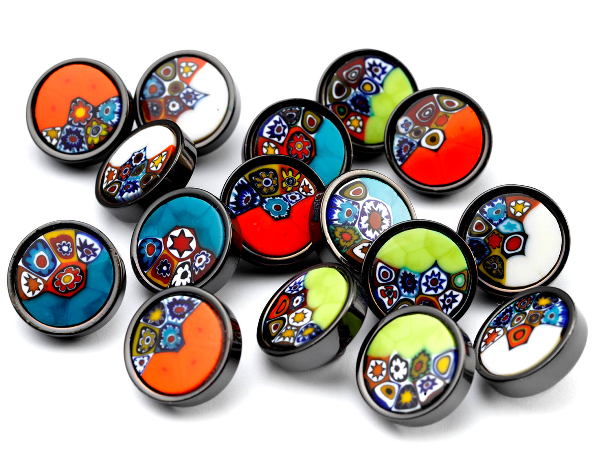 Small Murrina Glass Button - Half Millefiori Mint