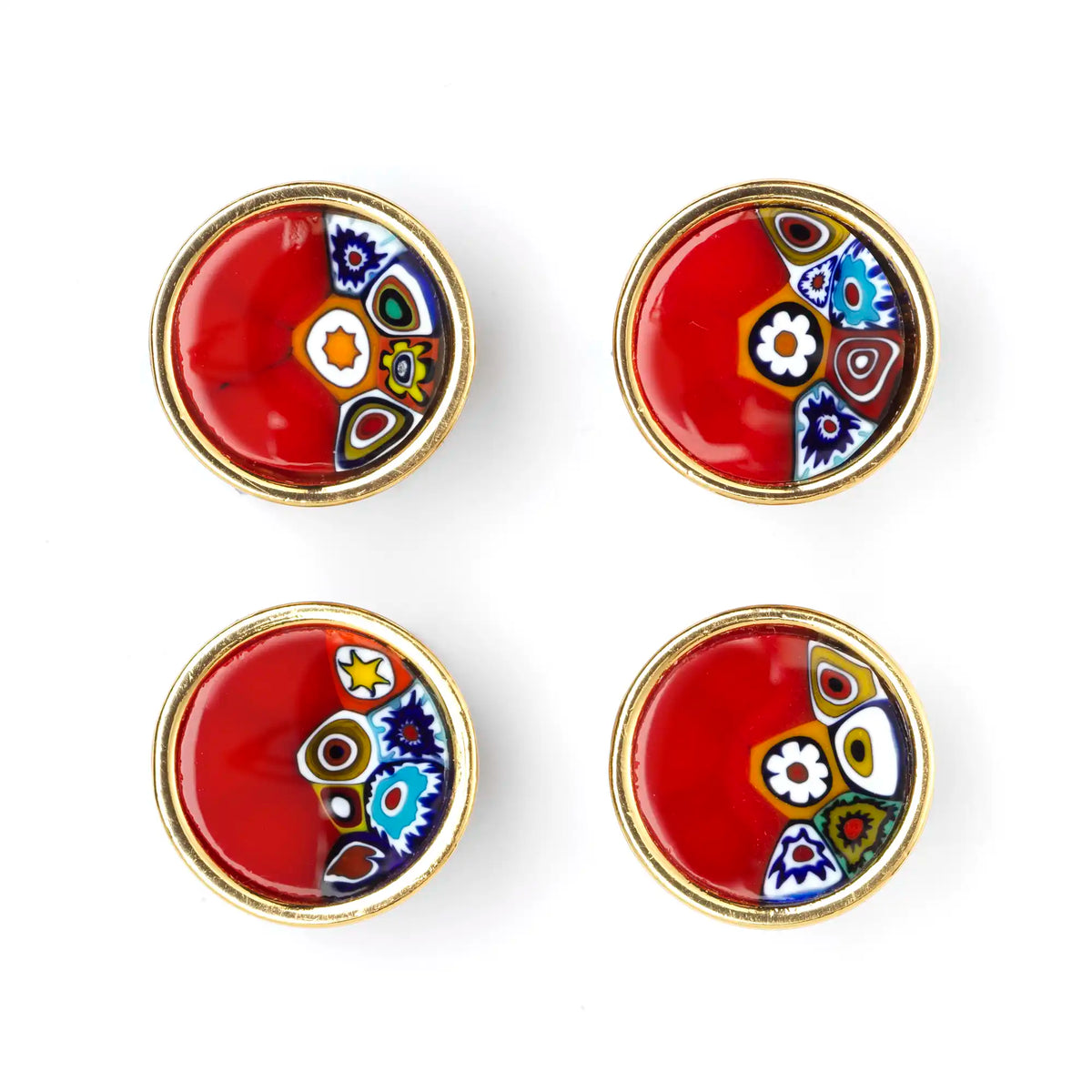 Small Murrina Glass Button - Half Millefiori Red